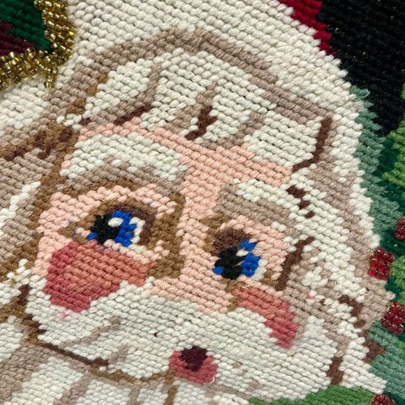 Vintage Style Needlepoint beaded Santa Stocking - Picture 4 of 5